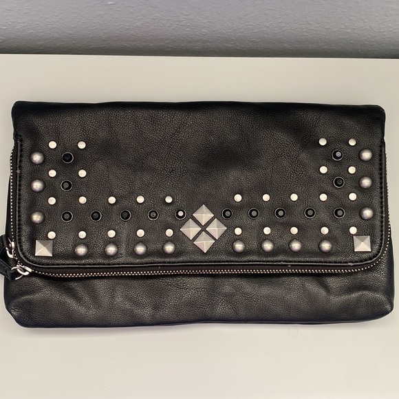Black leather studded clutch handbag - Picture 2 of 11